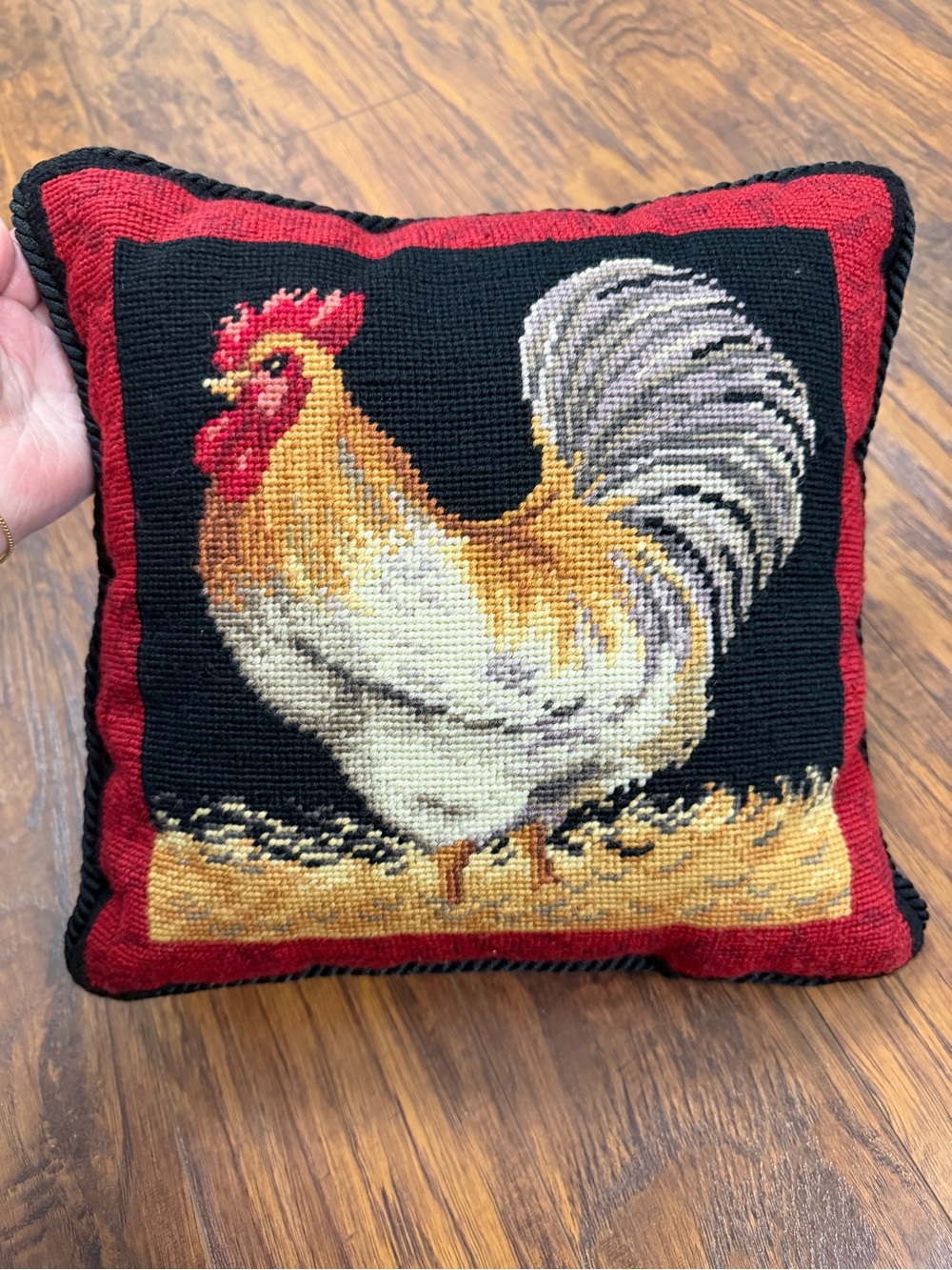 Rooster Needlepoint Pillow